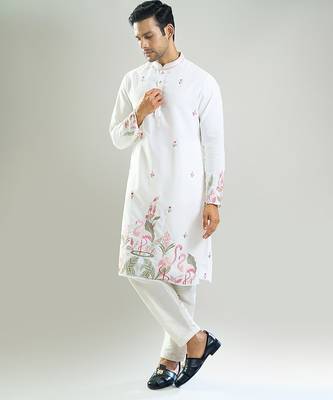 White embroidered crepe kurta pajama 2