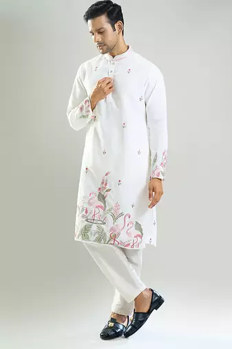 White embroidered crepe kurta pajama