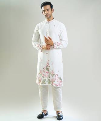 White embroidered crepe kurta pajama 3