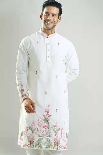 White embroidered crepe kurta pajama