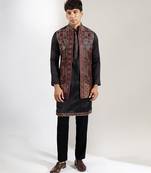 Black embroidered crepe nehru jacket set