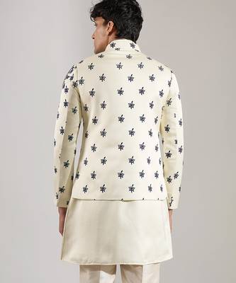 White embroidered raw silk Bandgala set 5