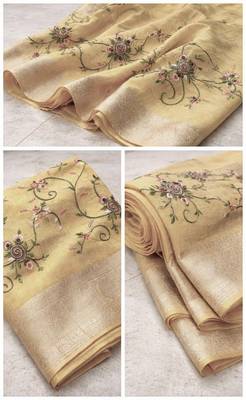 golden color floral tissue saree 3