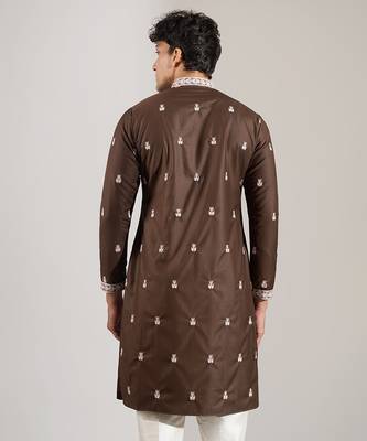 Brown embroidered cotton silk kurta pajama 3