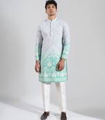 Blue embroidered cotton silk kurta pajama