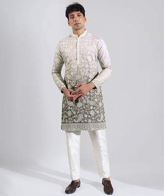 Grey Ombre embroidered crepe kurta pajama 1