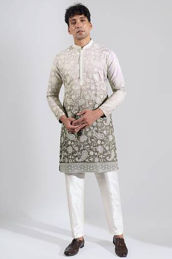 Grey Ombre embroidered crepe kurta pajama