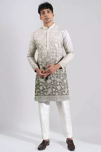 Grey Ombre embroidered crepe kurta pajama