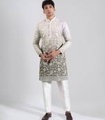 Grey Ombre embroidered crepe kurta pajama