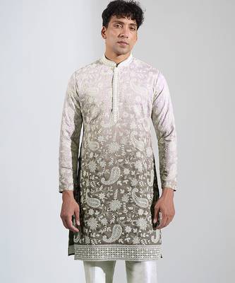 Grey Ombre embroidered crepe kurta pajama 2