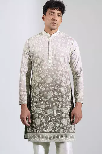 Grey Ombre embroidered crepe kurta pajama