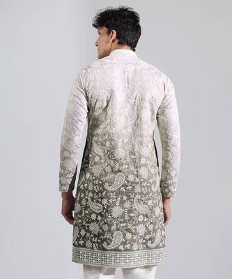 Grey Ombre embroidered crepe kurta pajama 3
