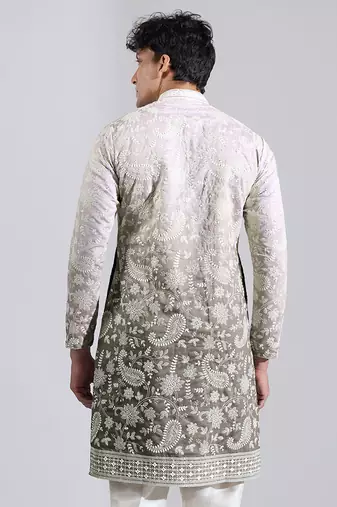 Grey Ombre embroidered crepe kurta pajama