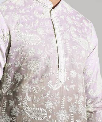 Grey Ombre embroidered crepe kurta pajama 4