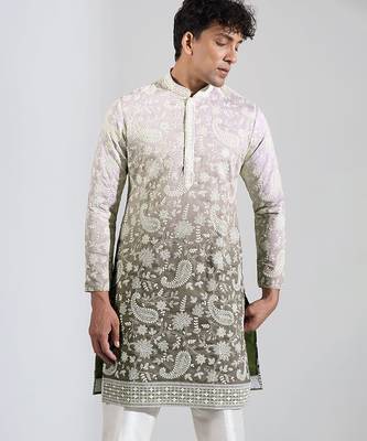 Grey Ombre embroidered crepe kurta pajama 5