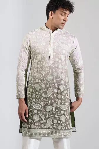 Grey Ombre embroidered crepe kurta pajama