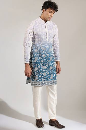 Blue Ombre embroidered crepe kurta pajama