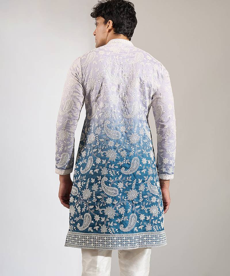 Blue Ombre embroidered crepe kurta pajama
