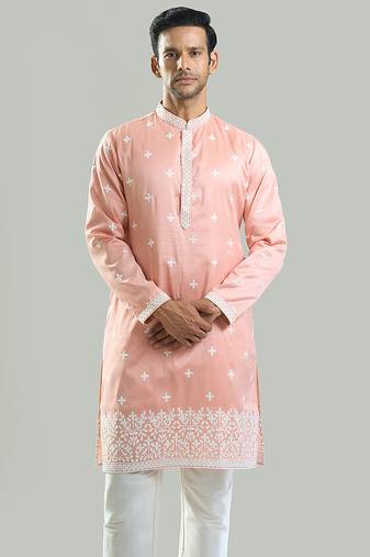 Pink embroidered crepe kurta pajama