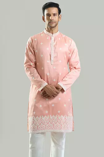 Pink embroidered crepe kurta pajama