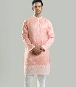 Pink embroidered crepe kurta pajama