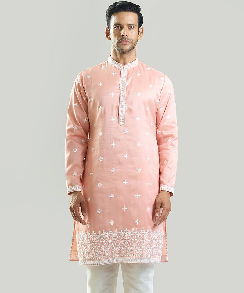 Pink embroidered crepe kurta pajama