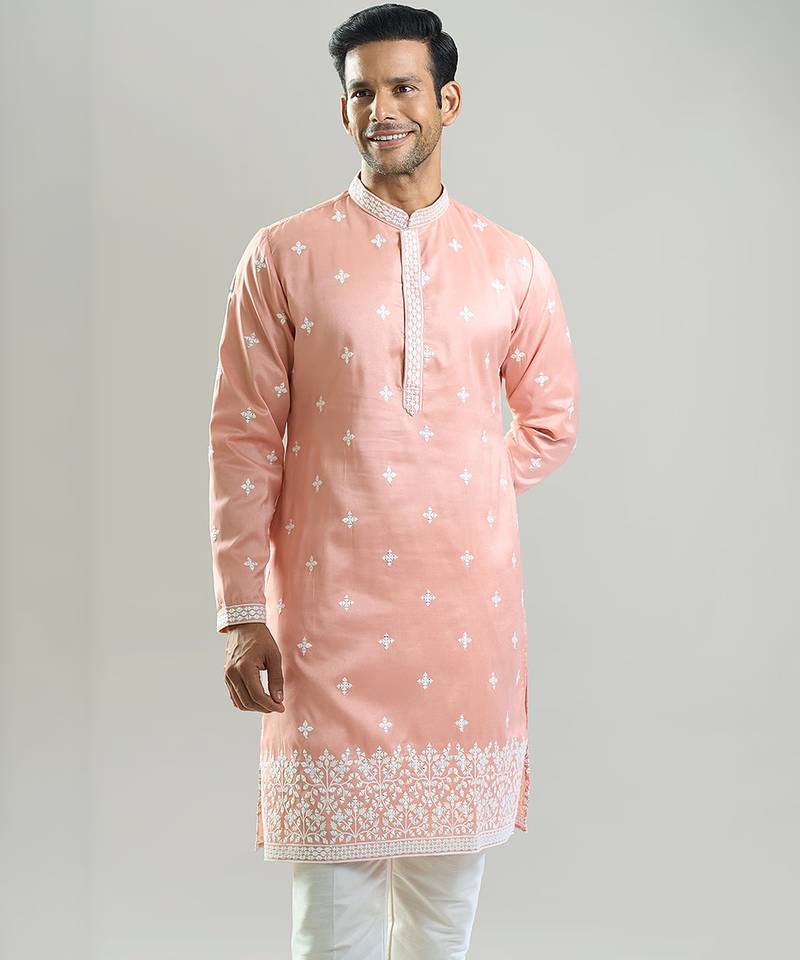 Pink embroidered crepe kurta pajama