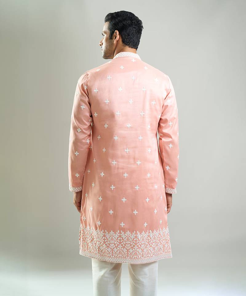 Pink embroidered crepe kurta pajama