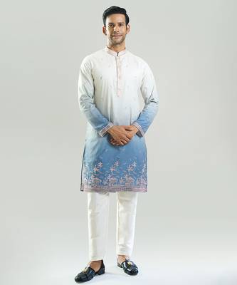 Blue Ombre embroidered silk kurta pajama 1