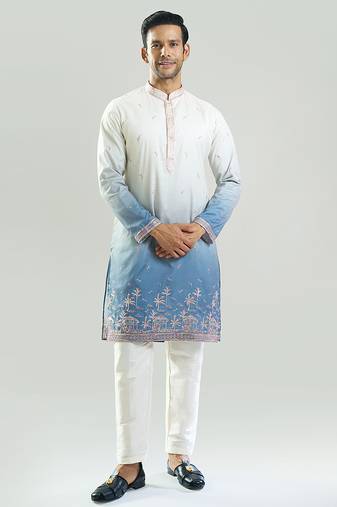 Blue Ombre embroidered silk kurta pajama