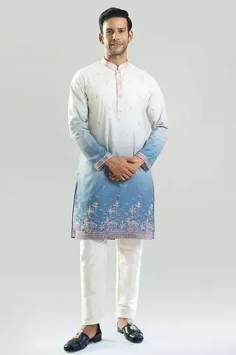 Blue Ombre embroidered silk kurta pajama