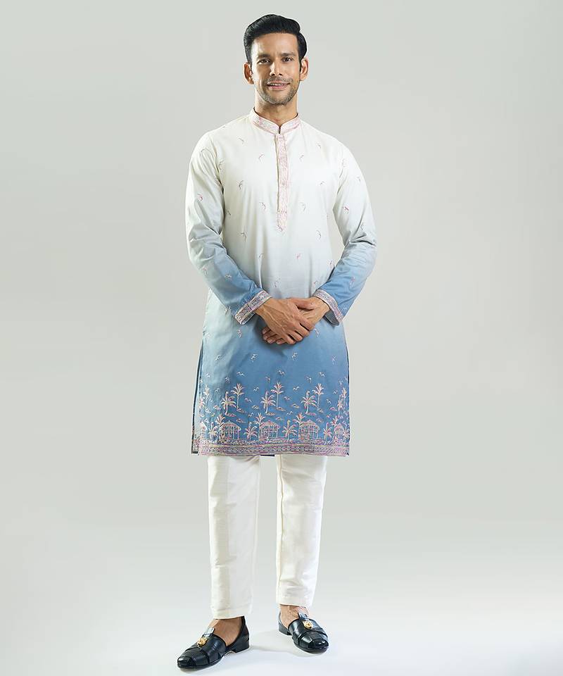 Blue Ombre embroidered silk kurta pajama