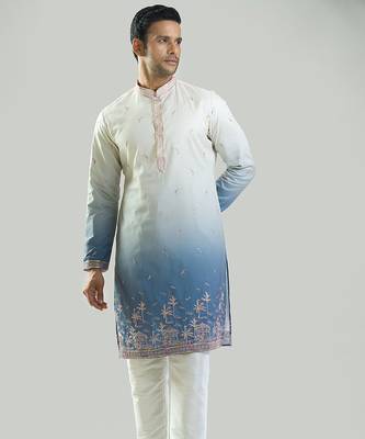 Blue Ombre embroidered silk kurta pajama 2