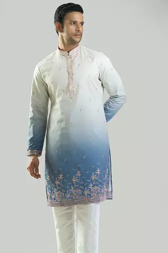 Blue Ombre embroidered silk kurta pajama