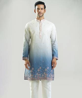 Blue Ombre embroidered silk kurta pajama 3
