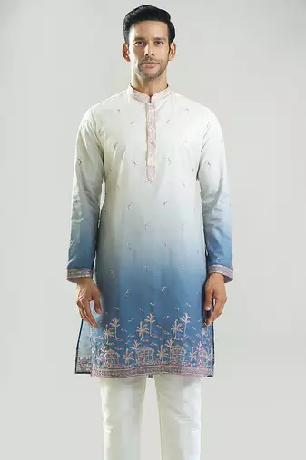 Blue Ombre embroidered silk kurta pajama