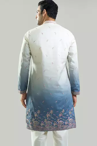 Blue Ombre embroidered silk kurta pajama