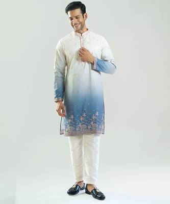 Blue Ombre embroidered silk kurta pajama 5