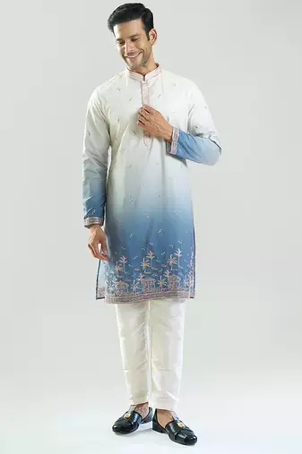 Blue Ombre embroidered silk kurta pajama