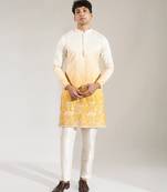 Yellow Ombre embroidered silk kurta pajama