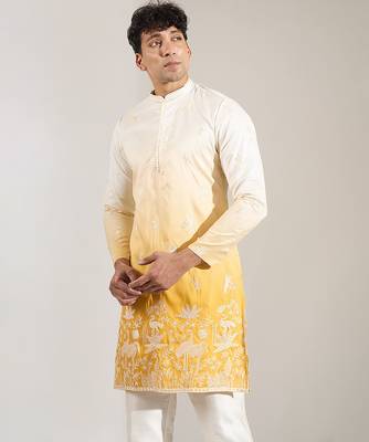 Yellow Ombre embroidered silk kurta pajama 3