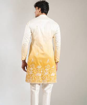 Yellow Ombre embroidered silk kurta pajama 4