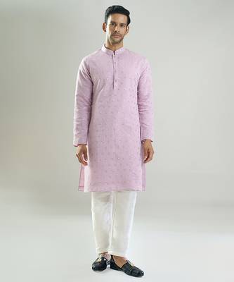 Purple embroidered silk kurta pajama 1