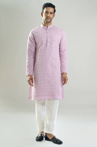 Purple embroidered silk kurta pajama