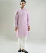Purple embroidered silk kurta pajama