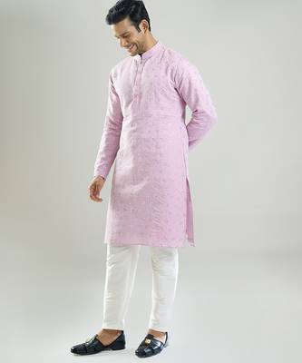 Purple embroidered silk kurta pajama 2