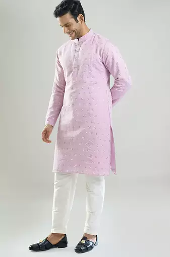 Purple embroidered silk kurta pajama