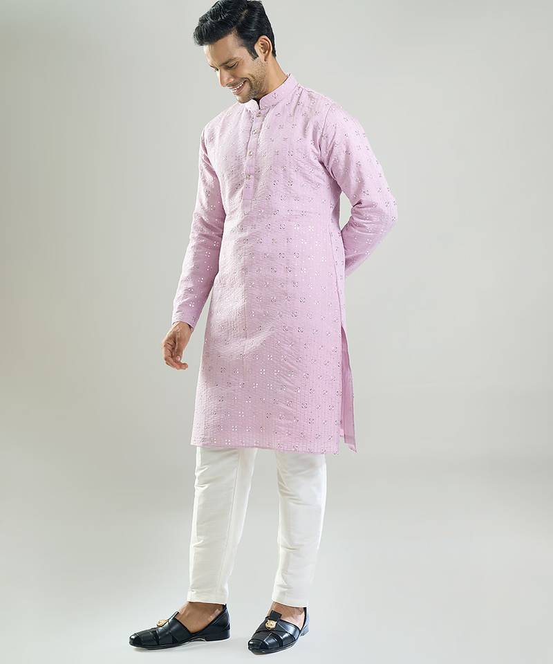 Purple embroidered silk kurta pajama