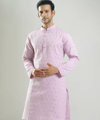 Purple embroidered silk kurta pajama 3