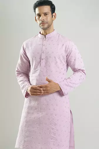 Purple embroidered silk kurta pajama